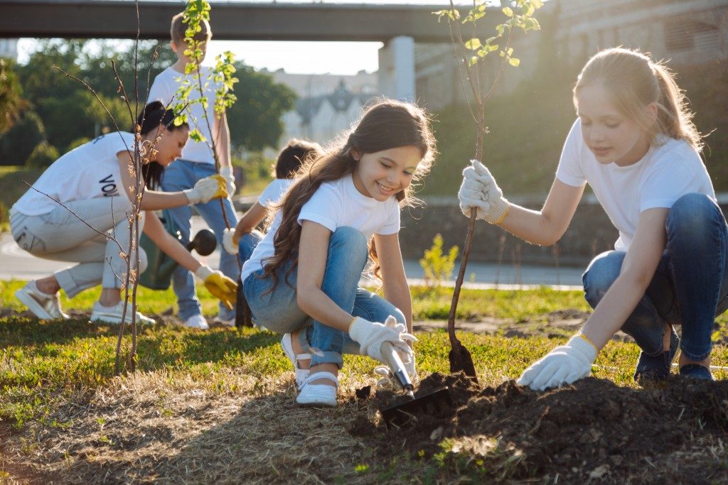 Group of children planting