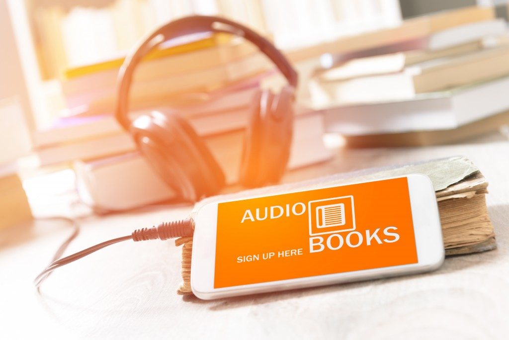 smart phone with audio books application on screen