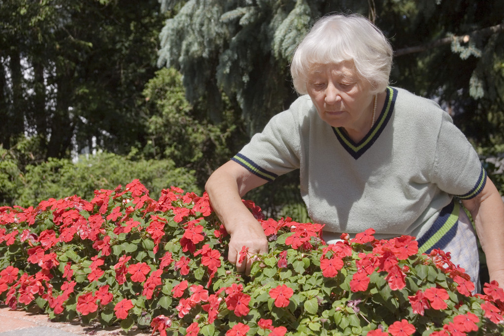 elderly woman gardening