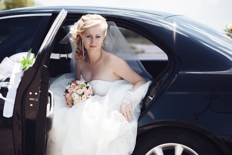 bride walking out of the car